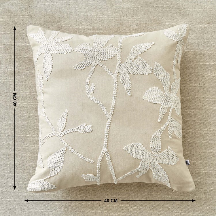 Monochrome Bloom Embroidered Cushion Cover - 40x40cm
