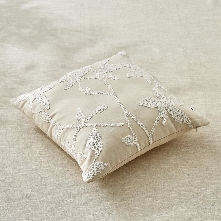 Monochrome Bloom Embroidered Cushion Cover - 40x40cm