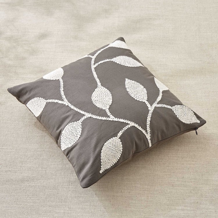 Monochrome Patra Embroidered Cushion Cover - 40x40cm