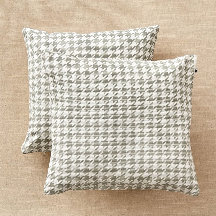 Stria Ash Set of 2 Houndstooth Print Cushion Covers - 40x40cm