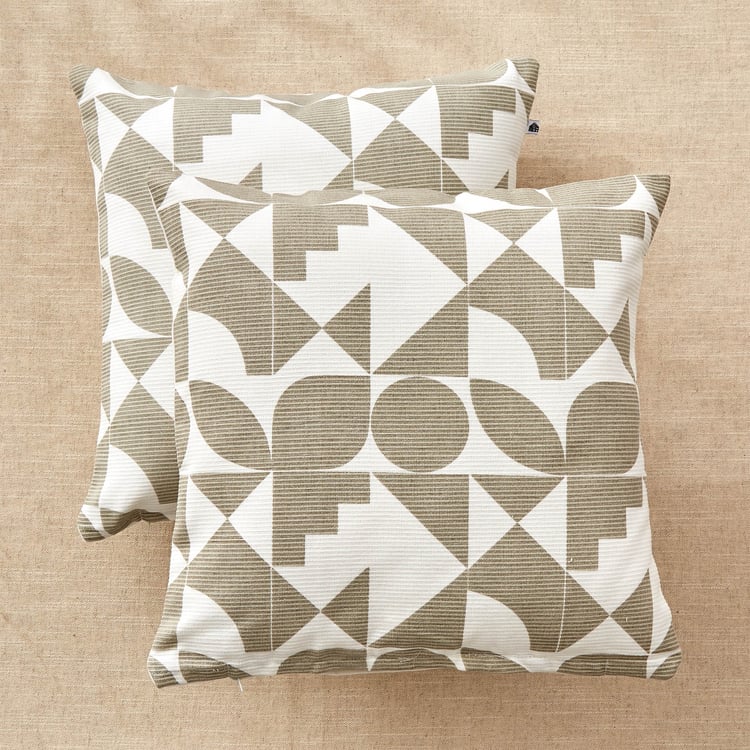 Stria Moss Set of 2 Geometric Print Cushion Covers - 40x40cm