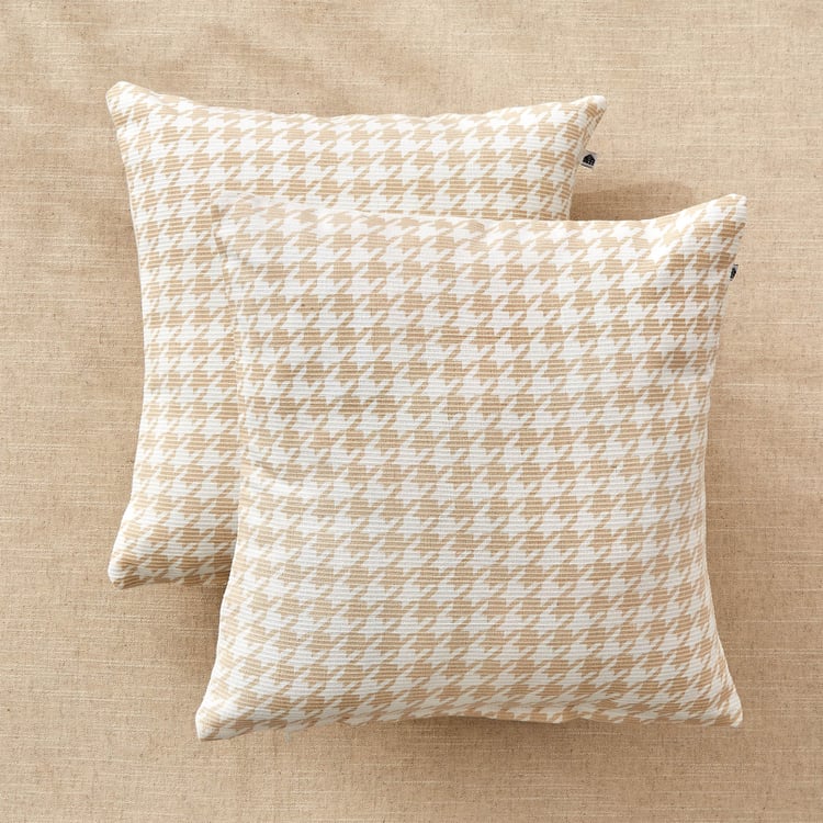 Stria Toffee Set of 2 Houndstooth Print Cushion Covers - 40x40cm