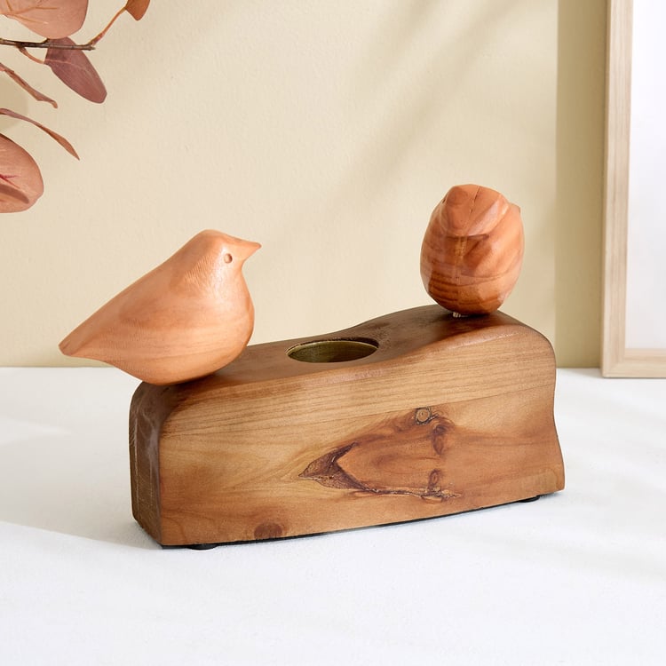 Fawn Wooden Twin Birds T-Light Holder