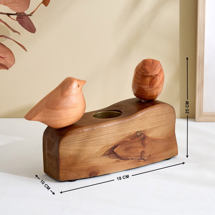 Fawn Wooden Twin Birds T-Light Holder