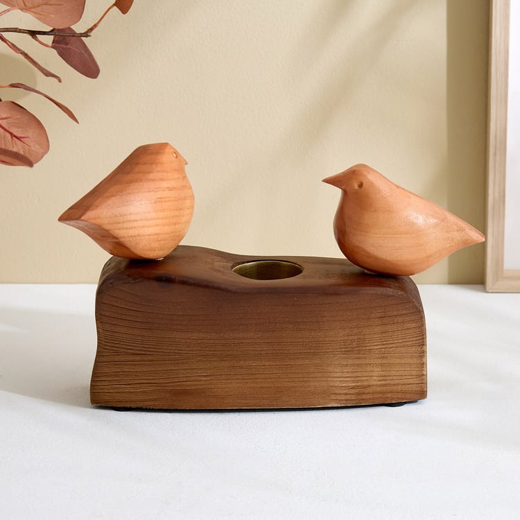 Fawn Wooden Twin Birds T-Light Holder