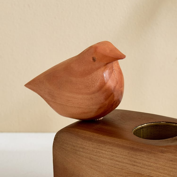 Fawn Wooden Twin Birds T-Light Holder