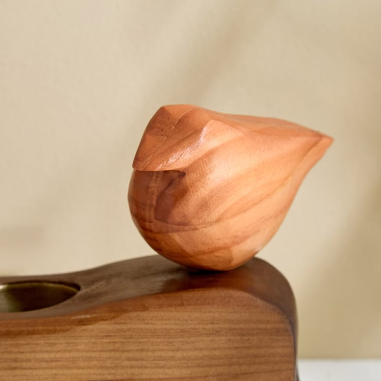 Fawn Wooden Twin Birds T-Light Holder