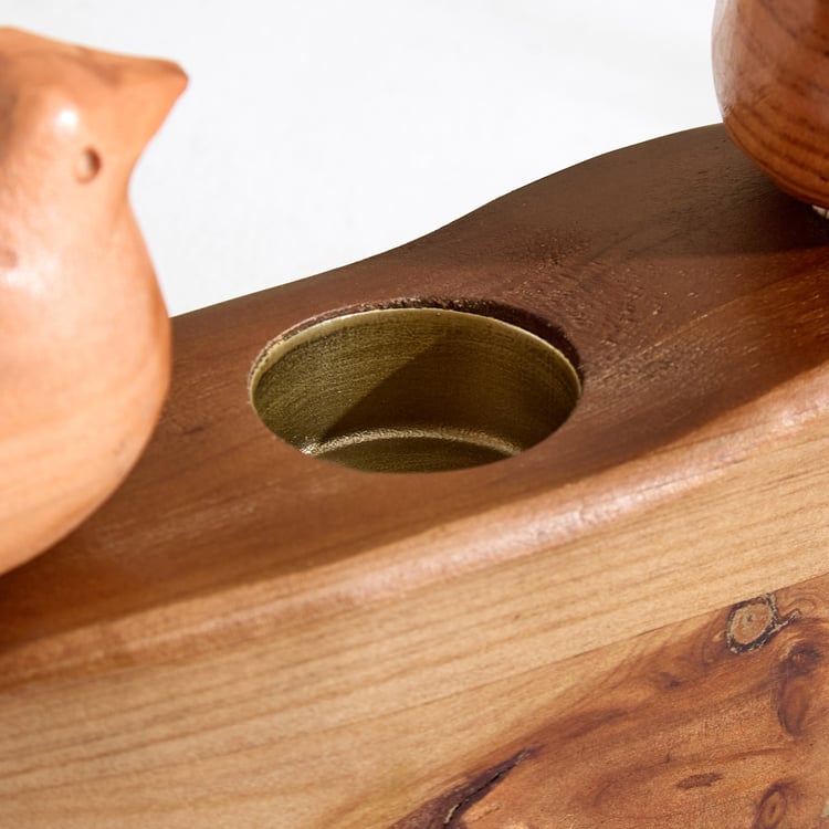 Fawn Wooden Twin Birds T-Light Holder