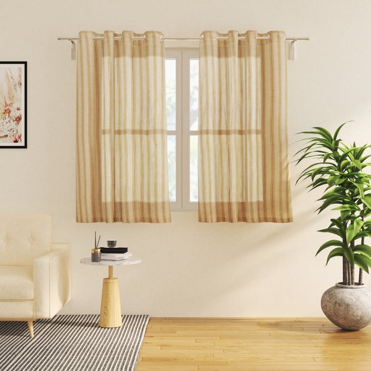 Chanderi Umber Set of 2 Striped Sheer Window Curtains