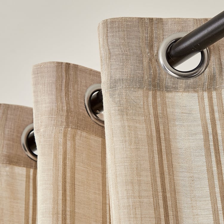 Chanderi Umber Set of 2 Striped Sheer Window Curtains
