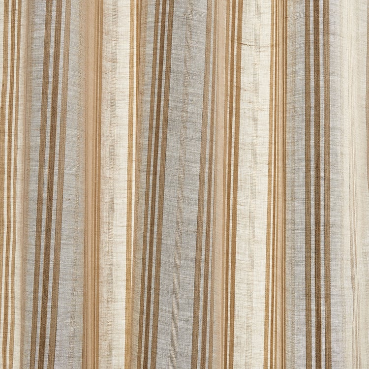 Chanderi Umber Set of 2 Striped Sheer Window Curtains