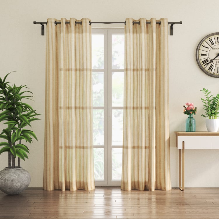Chanderi Umber Set of 2 Striped Sheer Door Curtains