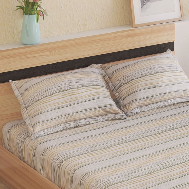 Botanica Ceylon Cotton 200TC Striped 3Pcs King Fitted Bedsheet Set