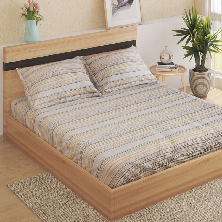 Botanica Ceylon Cotton 144TC Striped 3Pcs Super King Bedsheet Set