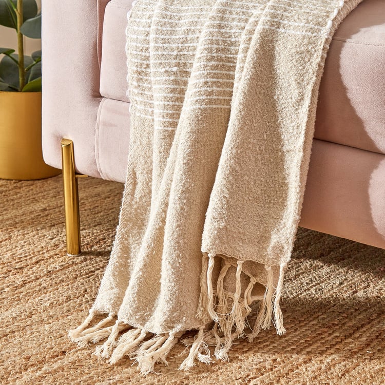 Natural Tranquil Whisp Cotton Striped Single Throw