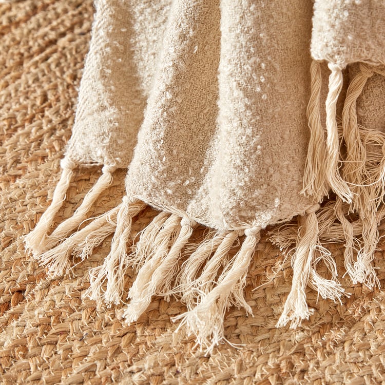 Natural Tranquil Whisp Cotton Striped Single Throw