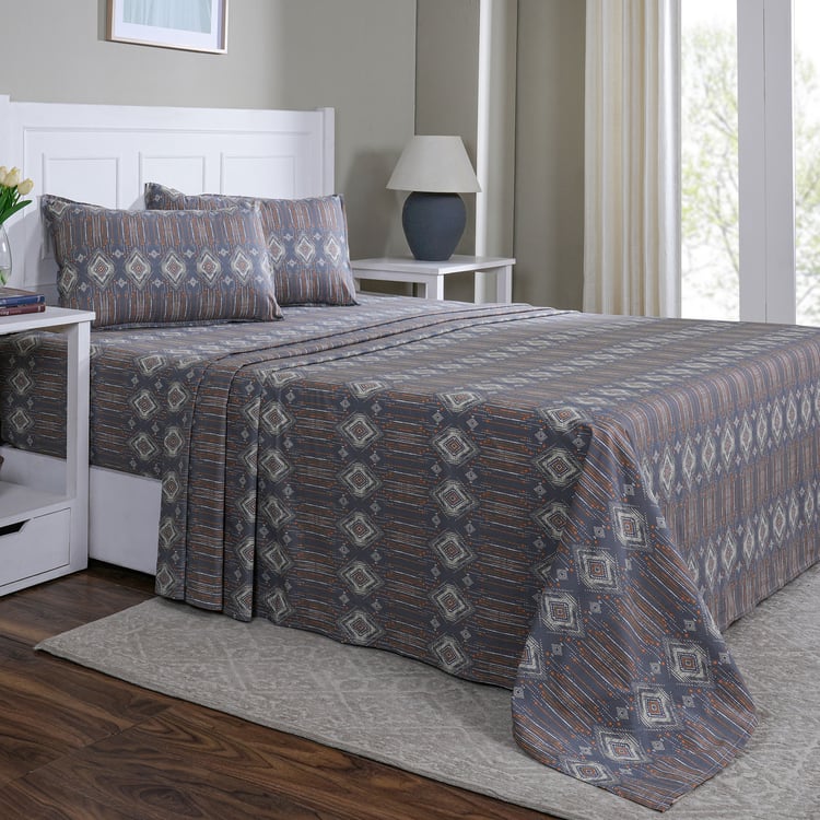 MASPAR Sensory Bloom Cotton 144TC Ethnic Print 3Pcs King Bedsheet Set