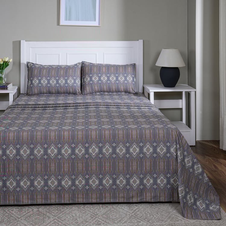 MASPAR Sensory Bloom Cotton 144TC Ethnic Print 3Pcs King Bedsheet Set
