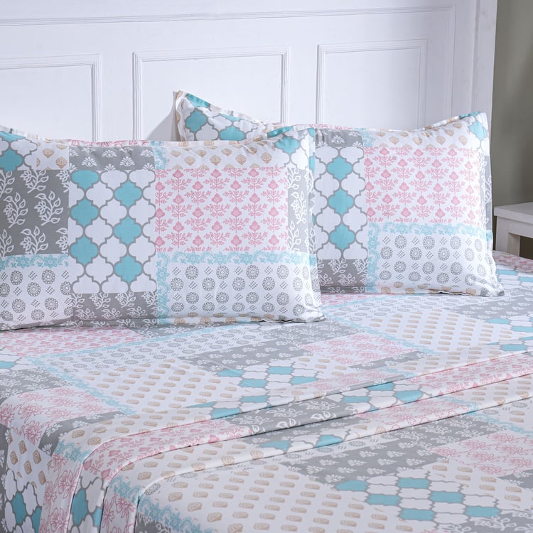 MASPAR Sensory Bloom Cotton 144 TC Printed 3Pcs Super King Bedsheet Set