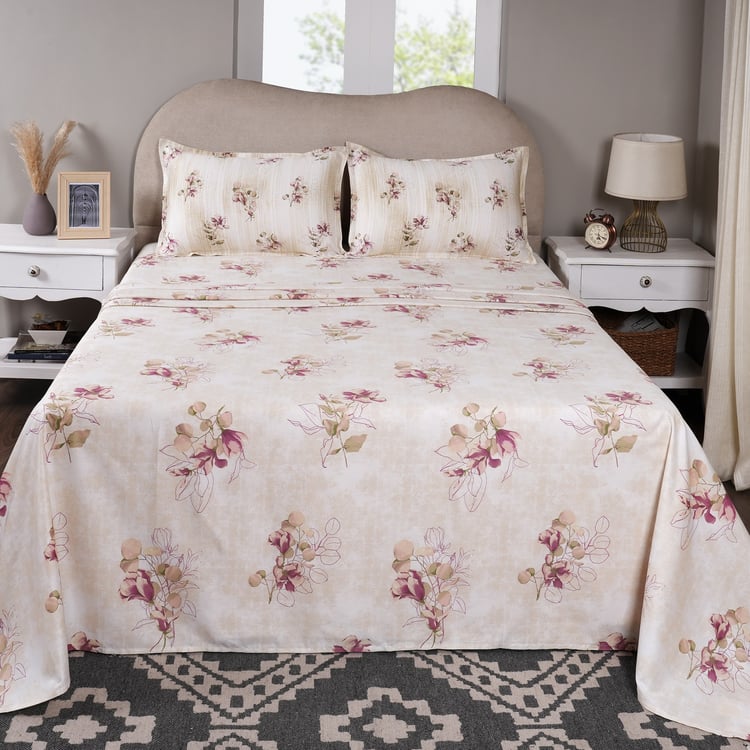 MASPAR Sensory Bloom Cotton 300TC Floral Print 3Pcs King Bedsheet Set