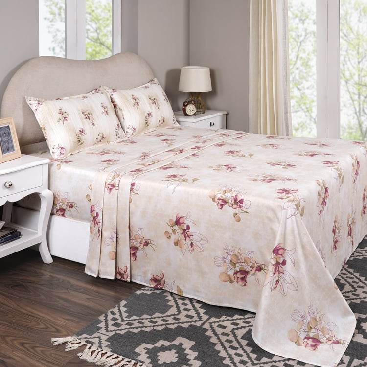 MASPAR Sensory Bloom Cotton 300TC Floral Print 3Pcs Super King Bedsheet Set