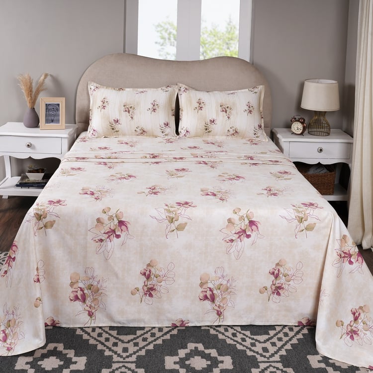 MASPAR Sensory Bloom Cotton 300TC Floral Print 3Pcs Super King Bedsheet Set
