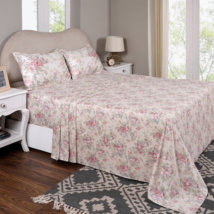 MASPAR Sensory Bloom Cotton 300TC Floral Print 3Pcs King Bedsheet Set