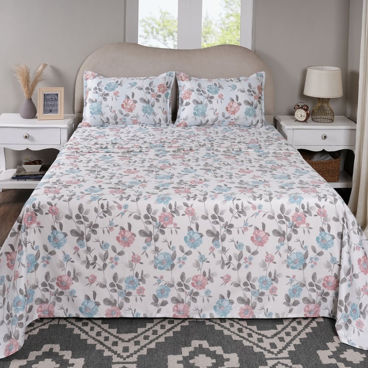 MASPAR Sensory Bloom Cotton 300TC Floral Print 3Pcs King Bedsheet Set