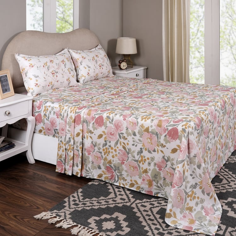 MASPAR Sensory Bloom Cotton 300TC Floral Print 3Pcs Super King Bedsheet Set