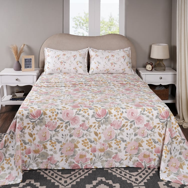 MASPAR Sensory Bloom Cotton 300TC Floral Print 3Pcs Super King Bedsheet Set
