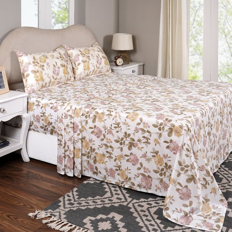 MASPAR Sensory Bloom Cotton 300TC Floral Print 3Pcs King Bedsheet Set