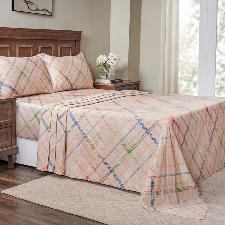 MASPAR Eclectic Geo Cotton 200TC Checked 2Pcs Single Bedsheet Set