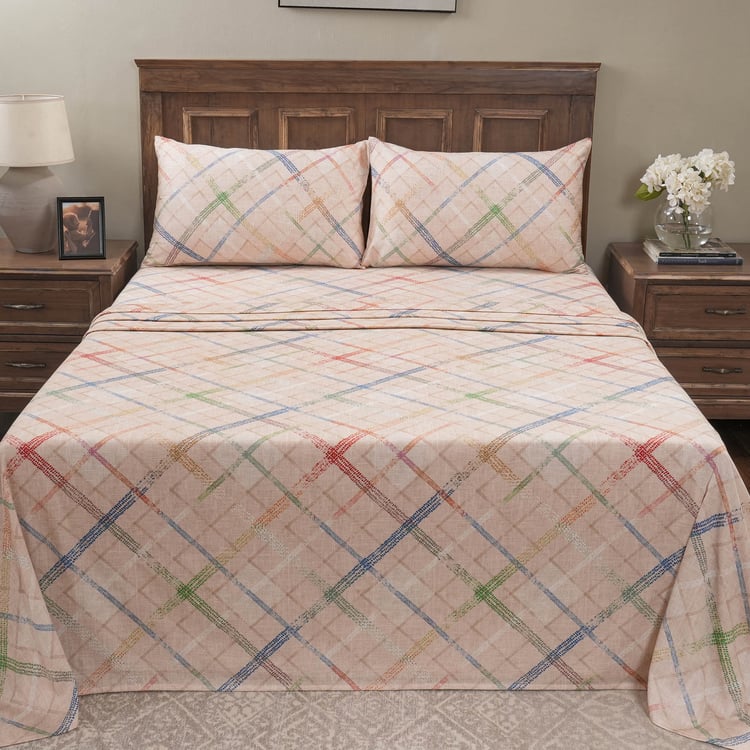 MASPAR Eclectic Geo Cotton 200TC Checked 2Pcs Single Bedsheet Set