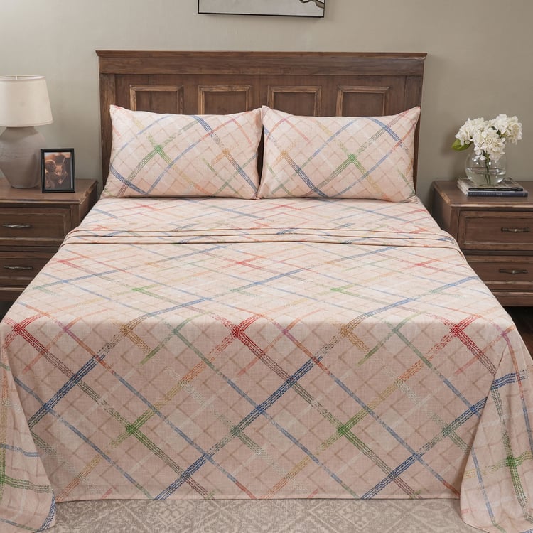 MASPAR Eclectic Geo Cotton 200TC Checked 3Pcs King Bedsheet Set