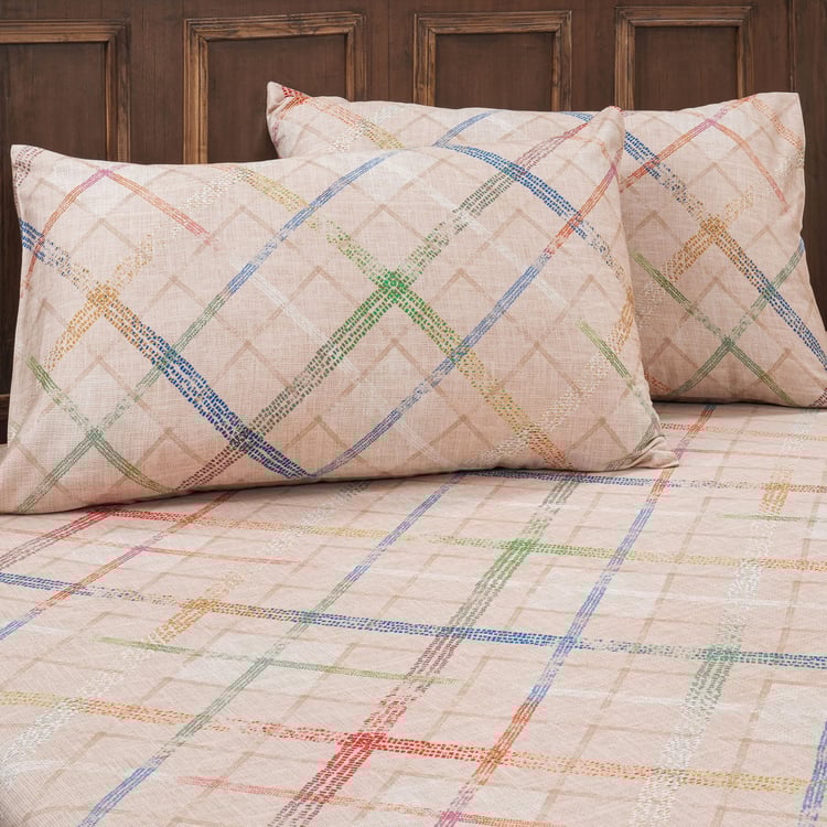 MASPAR Eclectic Geo Cotton 200TC Checked 3Pcs King Bedsheet Set