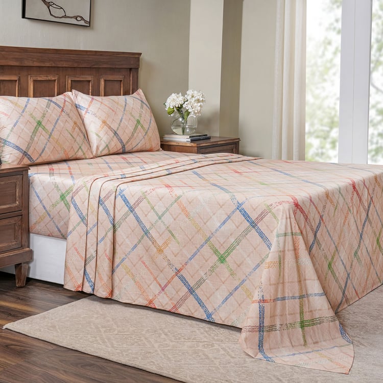 MASPAR Eclectic Geo Cotton 200TC Checked 3Pcs Super King Bedsheet Set