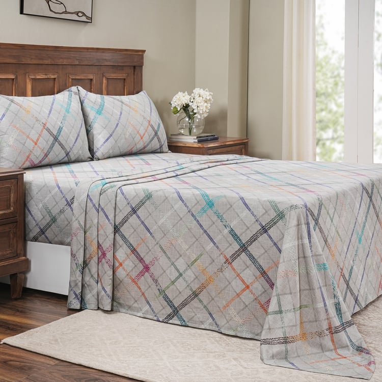 MASPAR Eclectic Geo Cotton 200TC Checked 2Pcs Single Bedsheet Set