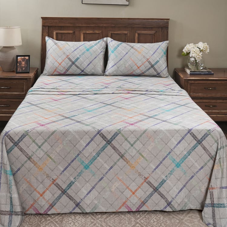 MASPAR Eclectic Geo Cotton 200TC Checked 2Pcs Single Bedsheet Set
