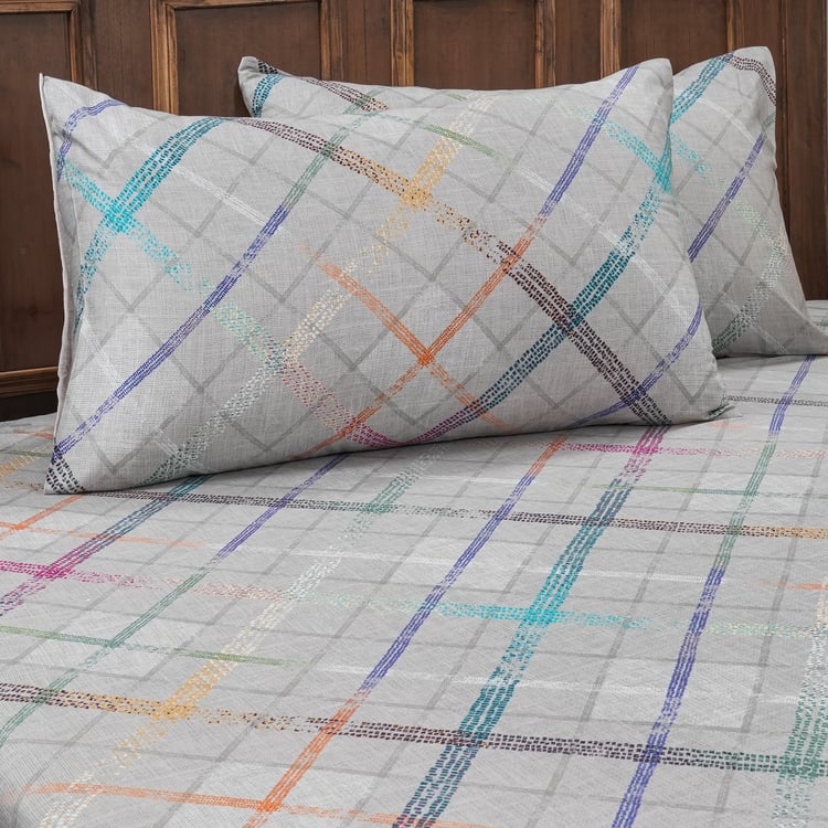 MASPAR Eclectic Geo Cotton 200TC Checked 2Pcs Single Bedsheet Set
