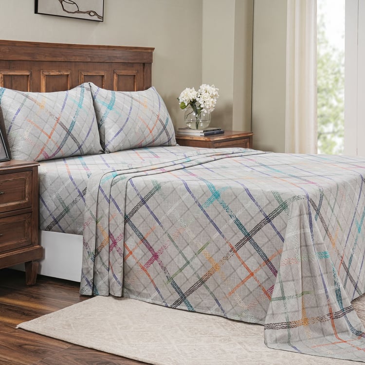 MASPAR Eclectic Geo Cotton 200TC Checked 3Pcs Super King Bedsheet Set
