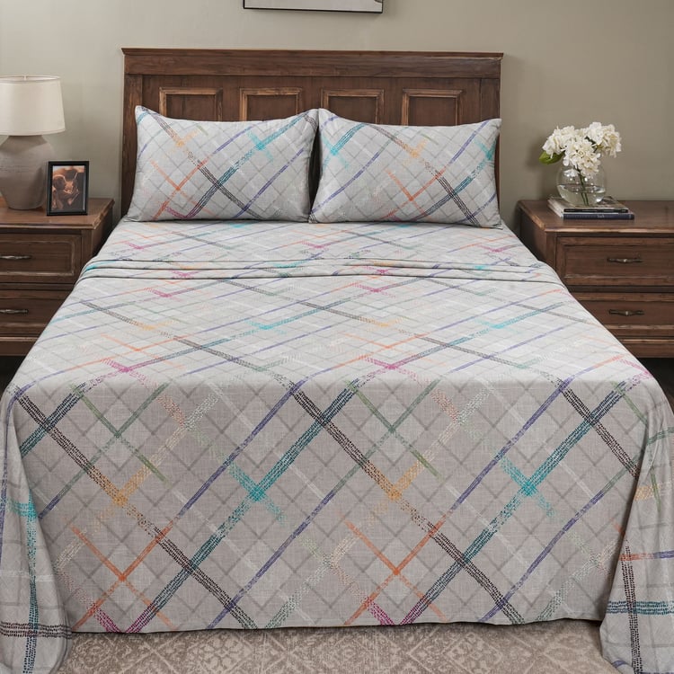 MASPAR Eclectic Geo Cotton 200TC Checked 3Pcs Super King Bedsheet Set