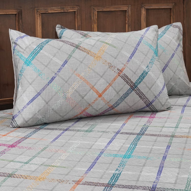 MASPAR Eclectic Geo Cotton 200TC Checked 3Pcs Super King Bedsheet Set