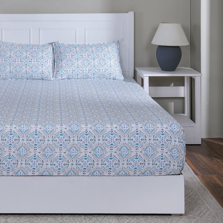 MASPAR Sensory Bloom Cotton 144TC Ethnic Print 2Pcs Single Fitted Bedsheet Set