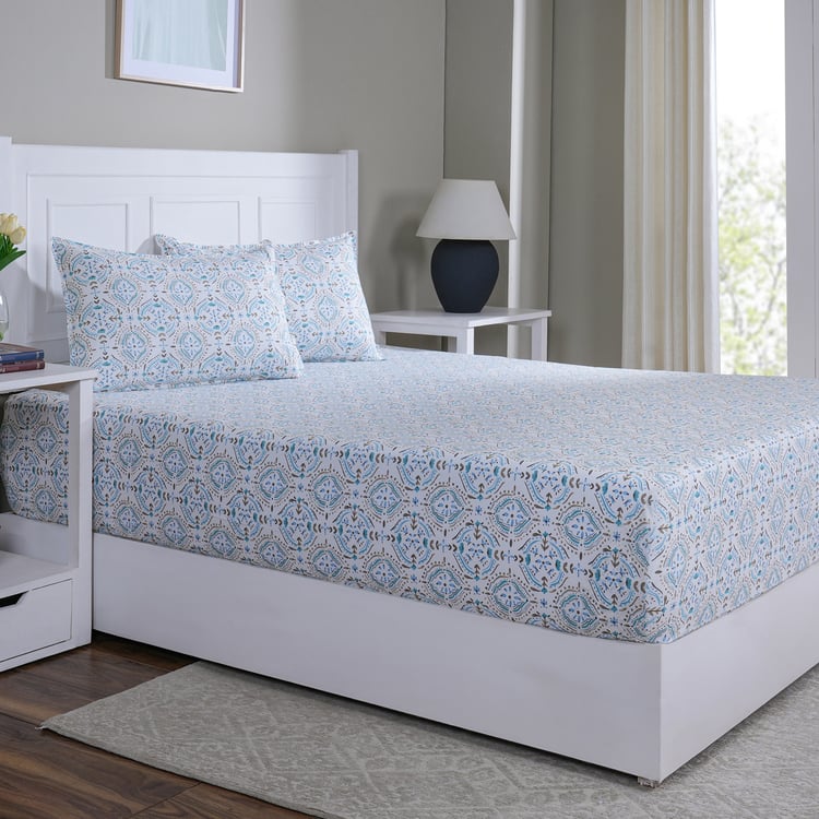 MASPAR Sensory Bloom Cotton 144TC Printed 3Pcs King Fitted Bedsheet Set