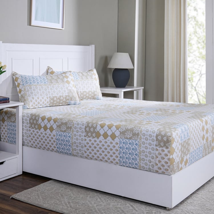 MASPAR Sensory Bloom Cotton 144TC Printed 3Pcs King Fitted Bedsheet Set