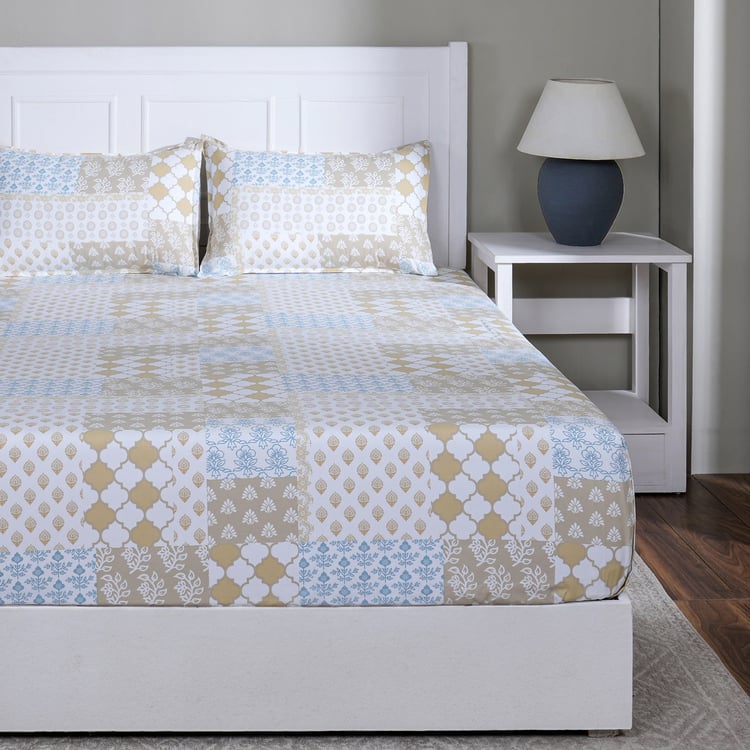 MASPAR Sensory Bloom Cotton 144TC Printed 3Pcs King Fitted Bedsheet Set
