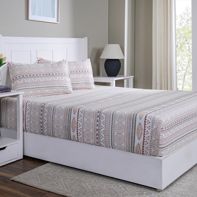 MASPAR Sensory Bloom Cotton 144TC Geometric Print 3Pcs King Fitted Bedsheet Set