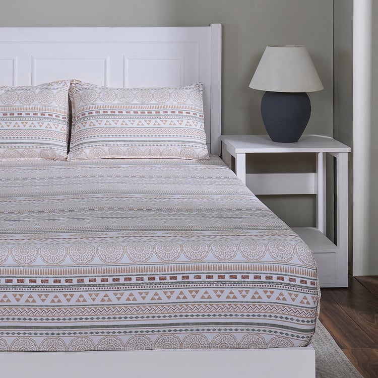 MASPAR Sensory Bloom Cotton 144TC Geometric Print 3Pcs King Fitted Bedsheet Set