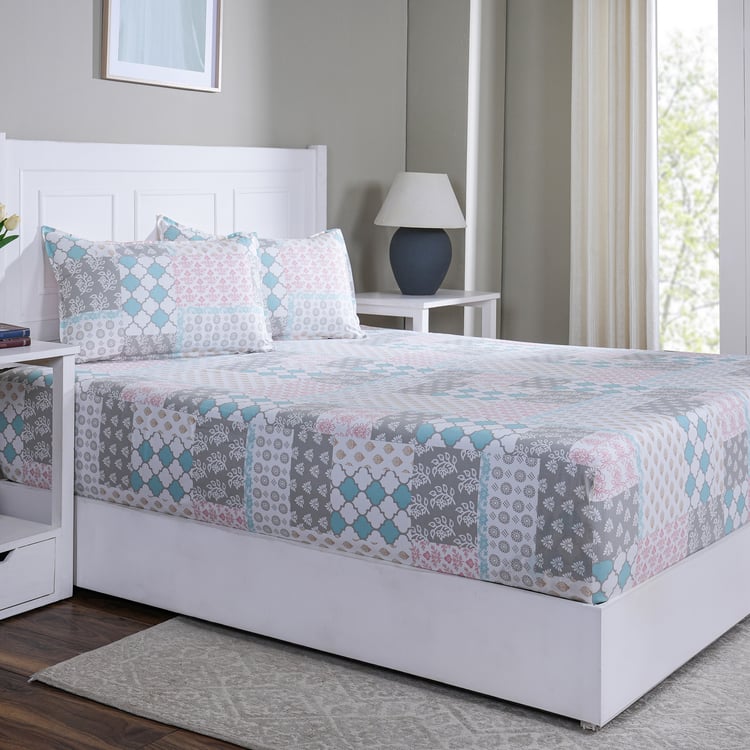 MASPAR Sensory Bloom Cotton 144TC Ethnic Print 3Pcs King Fitted Bedsheet Set