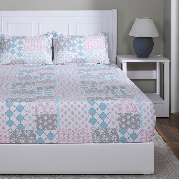 MASPAR Sensory Bloom Cotton 144TC Ethnic Print 3Pcs King Fitted Bedsheet Set